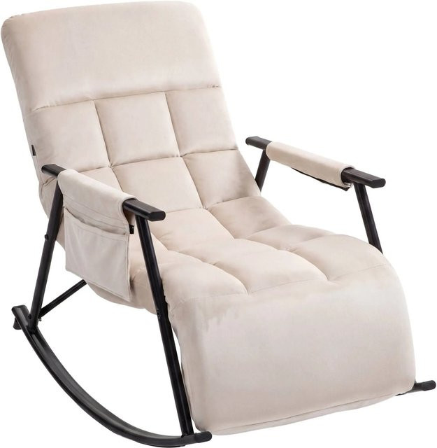 DELUKE Schaukelstuhl MIKA Relaxstuhl aus Samt in Creme mit Metallgestell, B/T/H: 61 x 100 x 66 cm - Bild 1