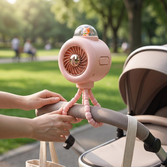 KaiSai Tragbarer Clip-On Kinderwagenventilator in Pink mit Silikon und Kunststoff - Bild 1
