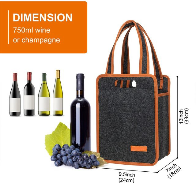 Wein-Einkaufstasche aus grauem Filz als Geschenkverpackung für Rotwein und Champagner - Bild 1