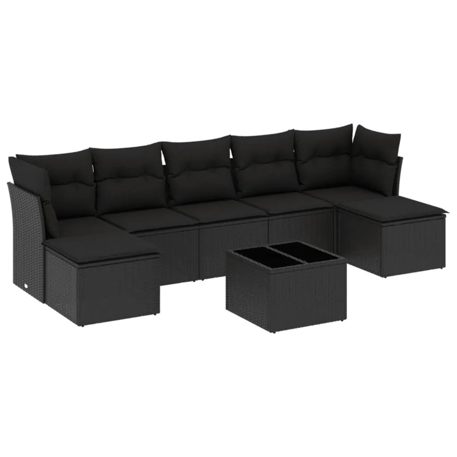 vidaXL 8-tlg Garten-Sofagarnitur mit Kissen aus Poly-Rattan in Schwarz - Bild 2