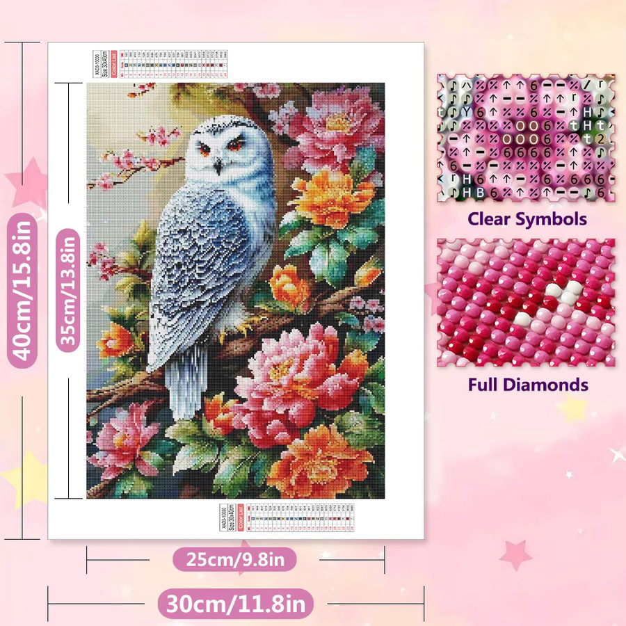 EverShine 5D Diamant-Malerei Eule mit Pfingstrosen Blumen Mosaik DIY Stickerei-Set in Multicolour zur Wanddekoration B: 30 cm, H: 30 cm - Bild 2