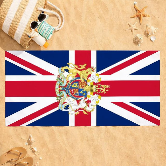 Schnelltrocknendes und saugfähiges Mikrofaser-Strandtuch mit UK England Flagge von JMG Household Supplies, Farbe Blau, B x H: 50 x 100 cm - Bild 1