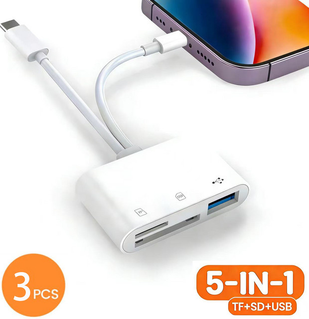 5-in-1 USB 3.0 Kartenleser mit Lightning und USB-C für SD und TF Speicherkarten, kompatibel mit iPhone, MacBook, Samsung, Android-Handys und Laptops - Bild 1