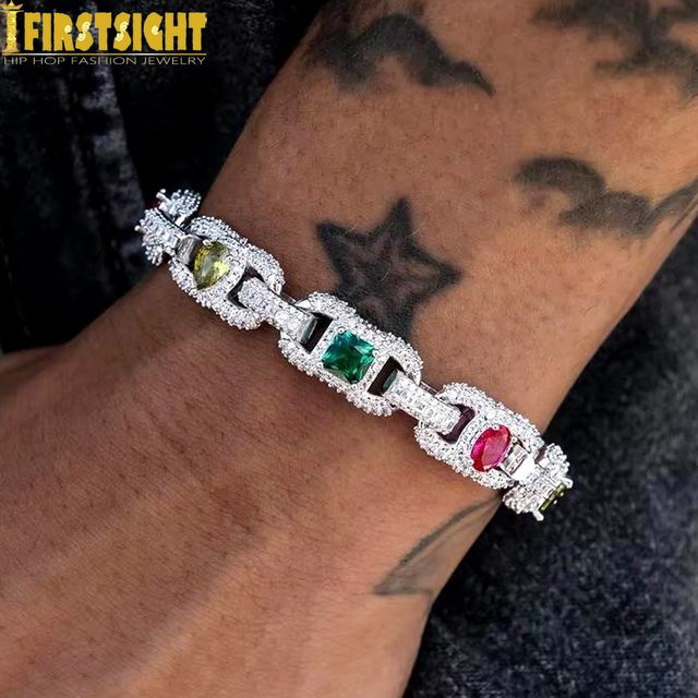 Armband Cuban Link, Silber, Regenbogen Zirkonia, Herren - Bild 1