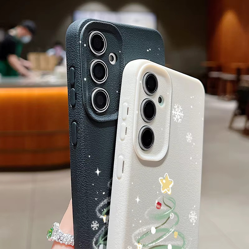 Silikon Handyhülle mit Weihnachtsbaum-Design und Ledertextur für Samsung Galaxy S25 Edge S24 FE S23 S22 Ultra A17 A56 A55 A35 A36 A15 A16 in Blau Multicolour - Bild 2