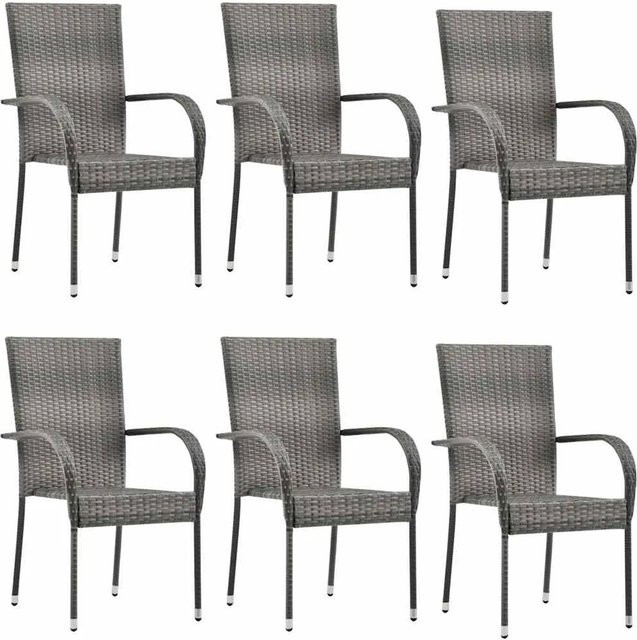 Furnicato Gartenstühle Set aus 6 Stück in Grau aus Poly Rattan mit Armlehnen und stapelbar - Bild 1
