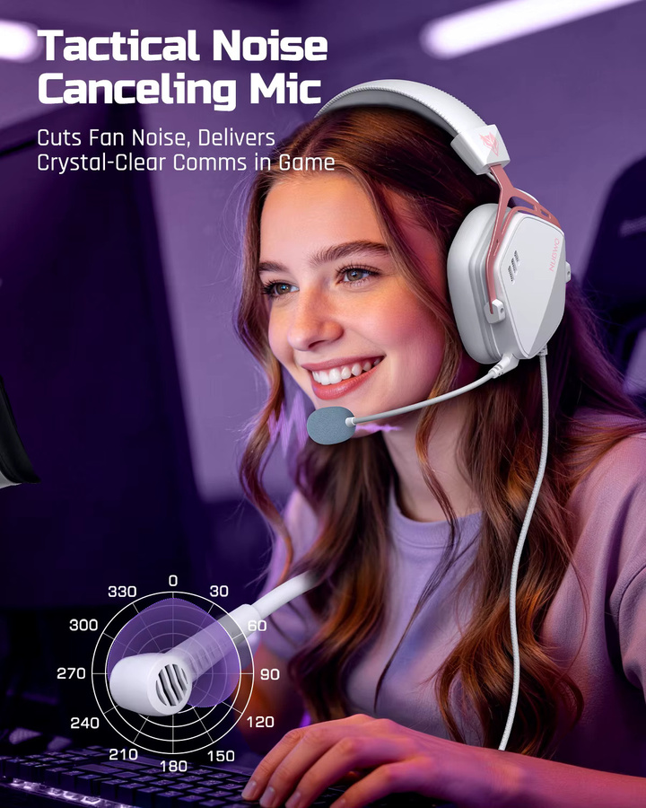 NUBWO HG03 Gaming-Headset mit 7.1 Surround Sound, USB-A, Weiß-Rosa - Bild 2