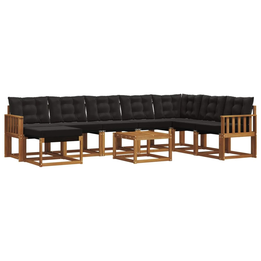 vidaXL Outdoor-Sofagarnitur 9-teilig aus Akazienholz mit Textilene und Kissen in Schwarz und Natur - Bild 2