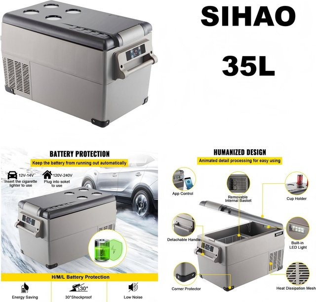 SIHAO Tragbarer Auto-Kühlschrank Elektrische Kühlbox für Camping und Roadtrips in Grau - Bild 1