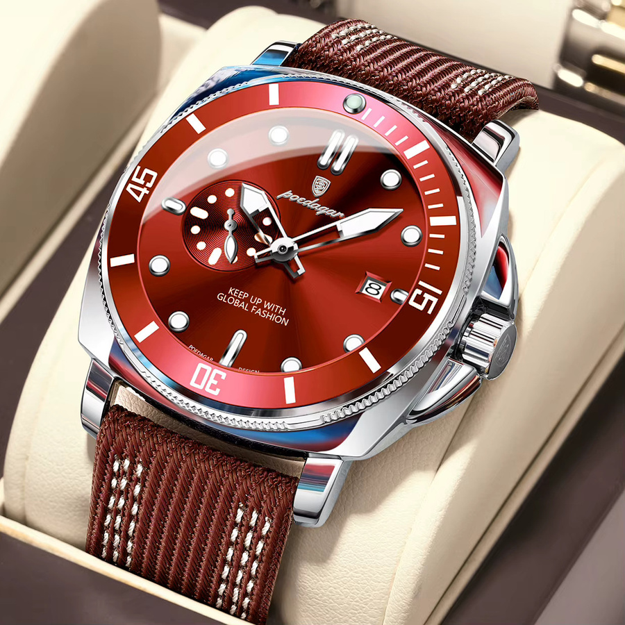 POEDAGAR Armbanduhr Quarz, Leder, Edelstahl, Schwarz, Herren - Bild 2
