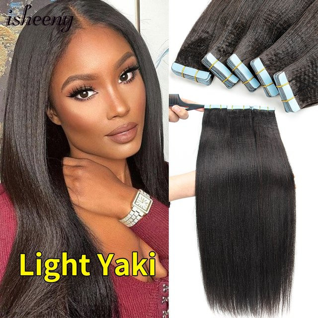 Isheeny Tape In Echthaarverlängerungen, Yaki Straight, 20 Stück - Bild 1