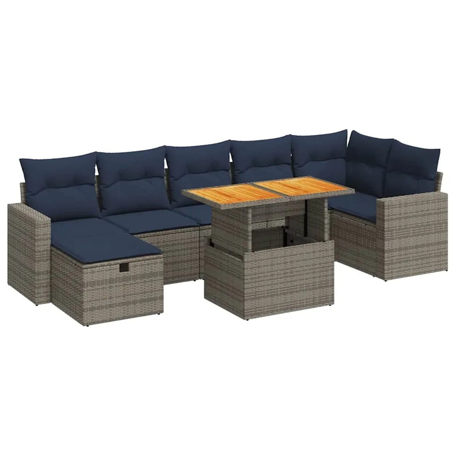 vidaXL 8-tlg Garten-Sofagarnitur in L-Form aus braunem Poly-Rattan und Akazienholz mit Kissen - Bild 2