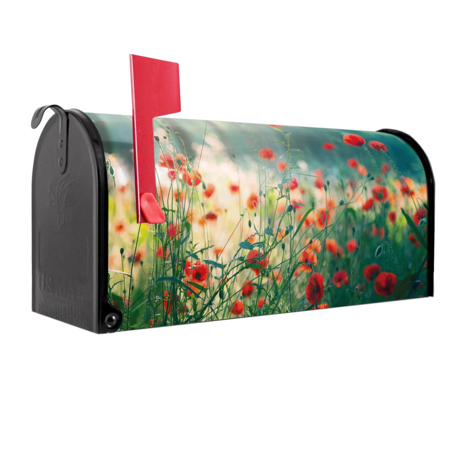 Banjado Amerikanischer Briefkasten Schwarz mit Waldmohn Motiv, B/T/H: 48 x 22 x 16 cm - Bild 2
