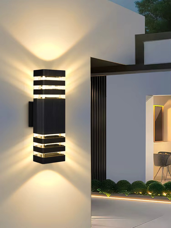 CANMEIJIA LED-Wandleuchte für Außenbereich und Treppen, moderne Up-Down-Beleuchtung mit E27 Fassung für austauschbare Leuchtmittel, rechteckiges Metalldesign in Schwarz oder Weiß - Bild 7