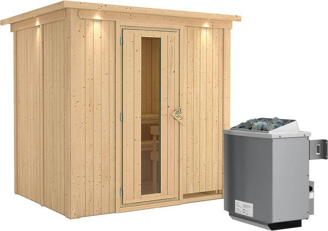 Karibu Sauna BODIN mit 9,0 kW Ofen, integrierter Steuerung und Dachkranz, B/T/H: 196 x 151 x 210 cm - Bild 1