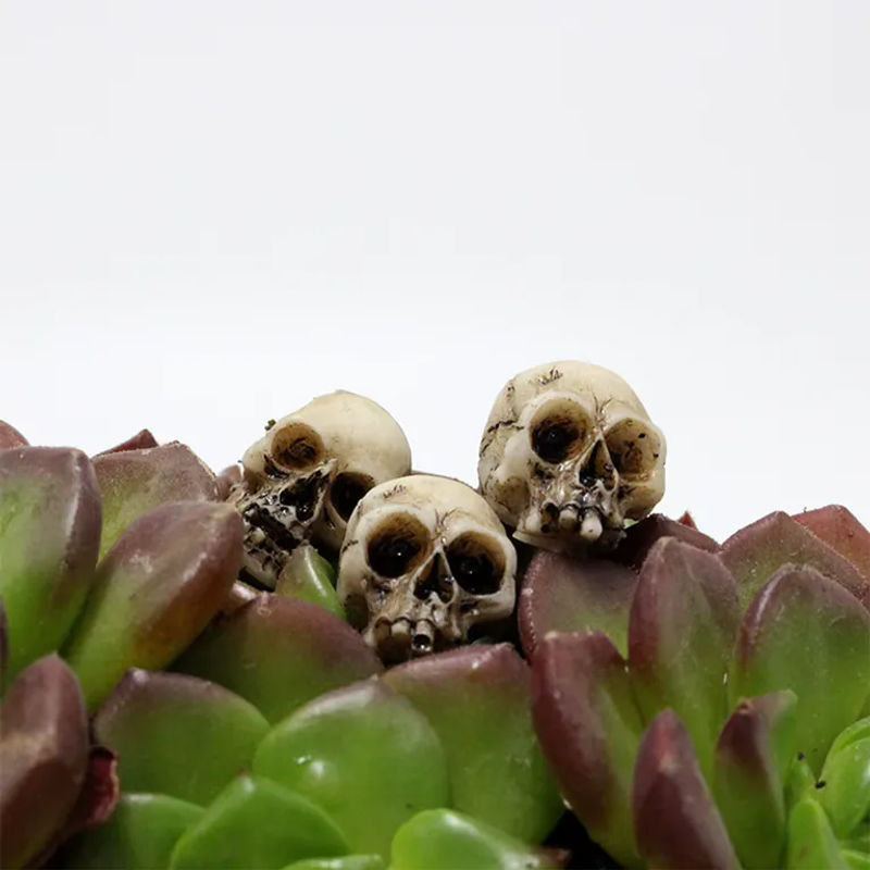 20 Stück gotische Totenkopfskulpturen von alloet in Grau und Beige als Halloween-Skelettstatuen zur Dekoration von Garten und Topfpflanzen - Bild 4
