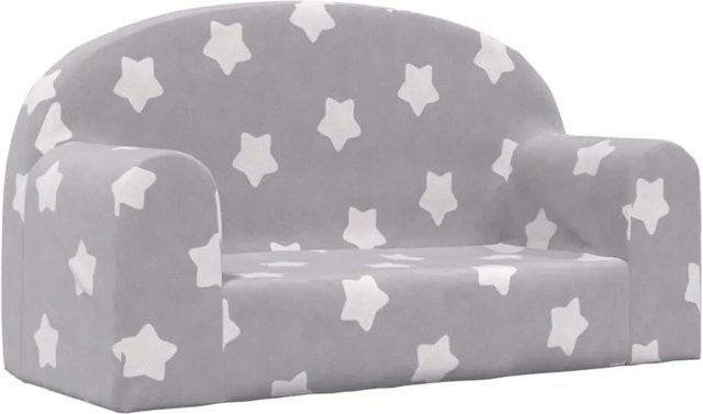 vidaXL Kindersofa 2-Sitzer Hellgrau mit Sternen aus weichem Plüsch B/T/H: 84 x 45 x 34 cm - Bild 1