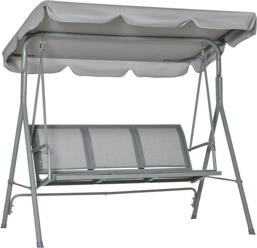 Outsunny 3-Sitzer Hollywoodschaukel mit verstellbarem Sonnendach in Grau, B/T/H: 171 x 108 x 154 cm - Bild 3