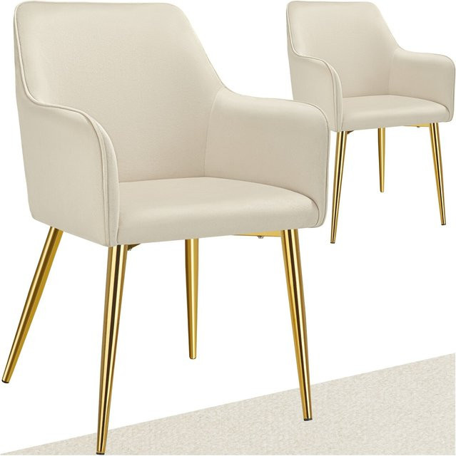 tectake Armlehnstuhl Avane 2er Set in Samtoptik Beige mit pulverbeschichteten Stahlbeinen B/T/H: 55 x 63,5 x 86,5 cm - Bild 1