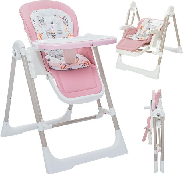 Baby Vivo 3in1 Kinderhochstuhl und Babywippe Lulu in Rosa mit Armlehnen und Kissen - Bild 1