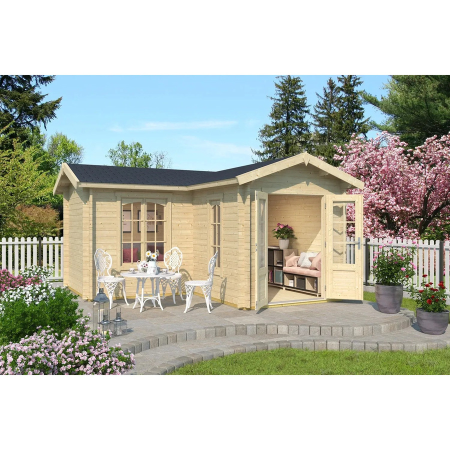 Lasita Maja Gartenhaus Portsmouth in Blockbohlenbauweise mit Satteldach, Farbe Braun, B/H/T: 450 x 245,1 x 447,6 cm - Bild 2