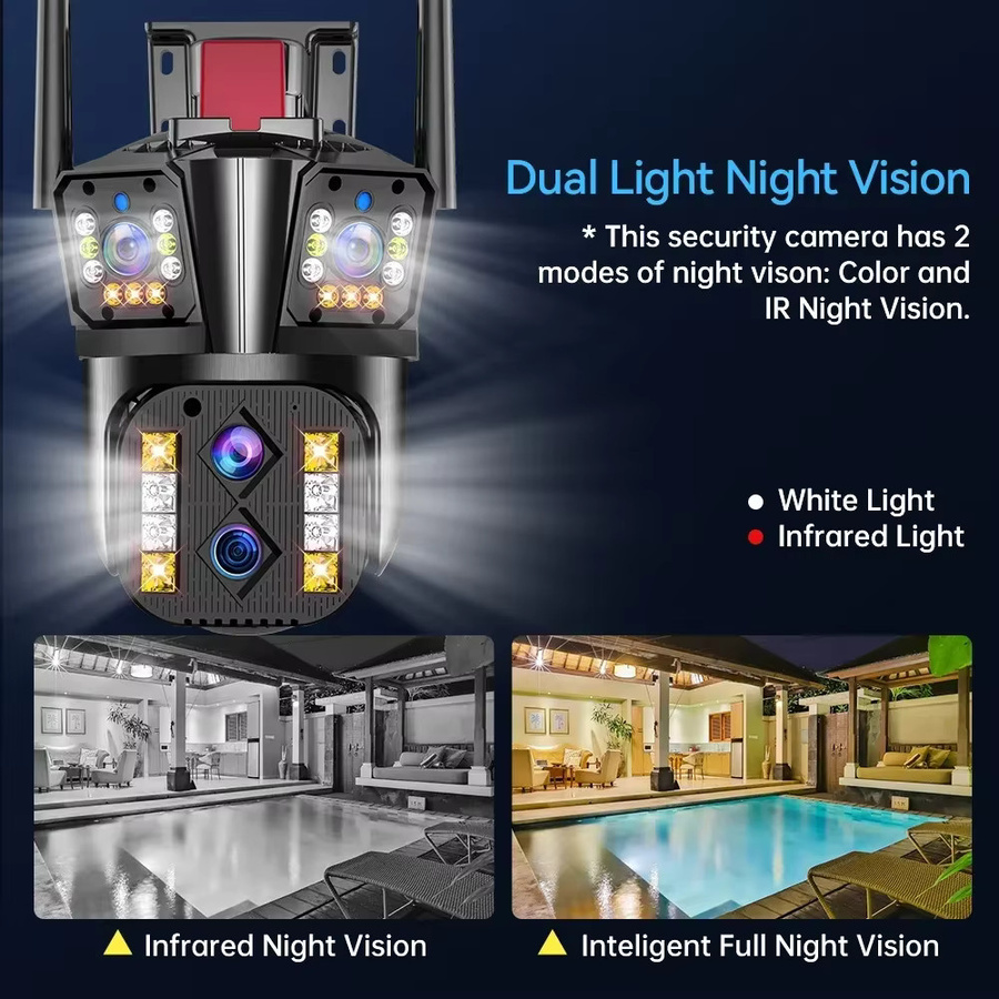 DiFang Outdoor WIFI IP Kamera 16MP 8K HD mit 10X optischem Zoom, PTZ Überwachungskamera mit automatischem Tracking und Vier-Objektiv-Drei-Bildschirm-System, Schwarz - Bild 4