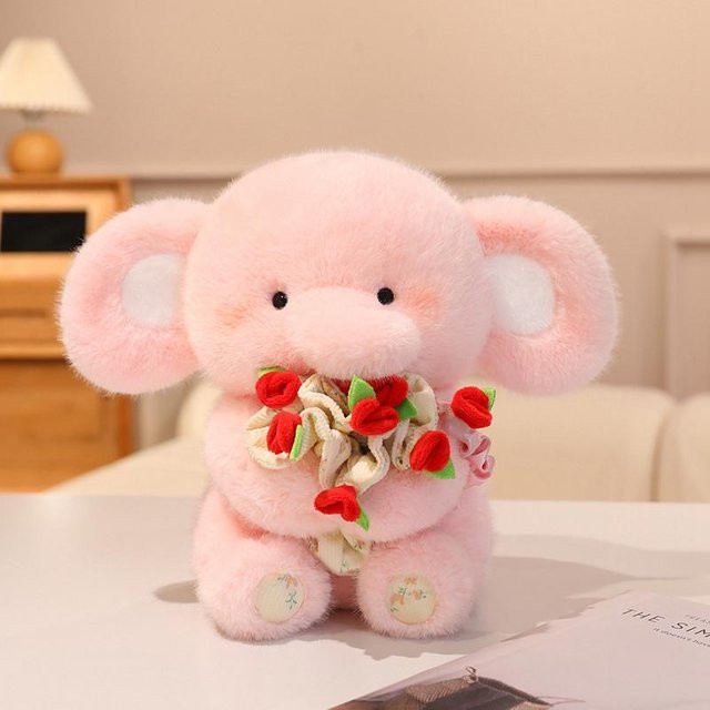 Yiran toy Kleiner Elefant Plüschtier, Rosenstrauß, 23cm - Bild 1