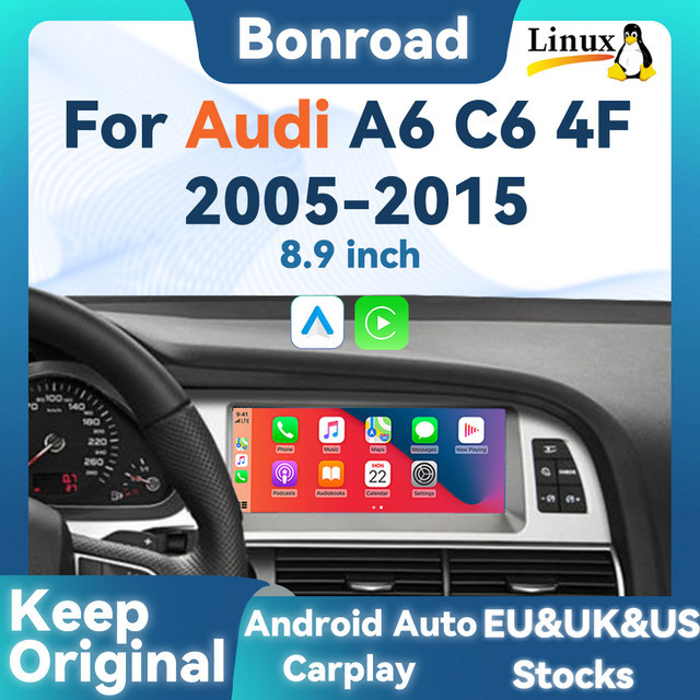 BONROAD Multimedia-Autoradio mit 8,9 Zoll Touchscreen für Audi A6 C6 4F 2005-2015, Schwarz, mit Wireless CarPlay, Android Auto und Airplay - Bild 1