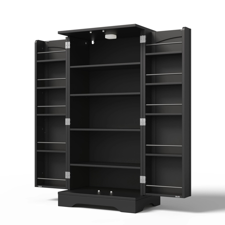 okwish Küchenschrank mit LED Sensorlicht und verstellbaren Regalböden, Schwarz, H: 120 cm, B: 60 cm, T: 40 cm - Bild 2