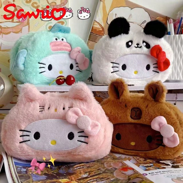 Sanrio Hello Kitty Plüsch-Federmäppchen Blau mit Reißverschluss für Schüler - Bild 1