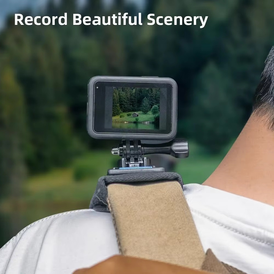 360 Grad rotierbare Halterung für Rucksack und Schultergurt, kompatibel mit GoPro Hero 13 12 11 10, DJI Action 5 Pro 4 und Insta360 X4 X3, Farbe: Schwarz - Bild 5