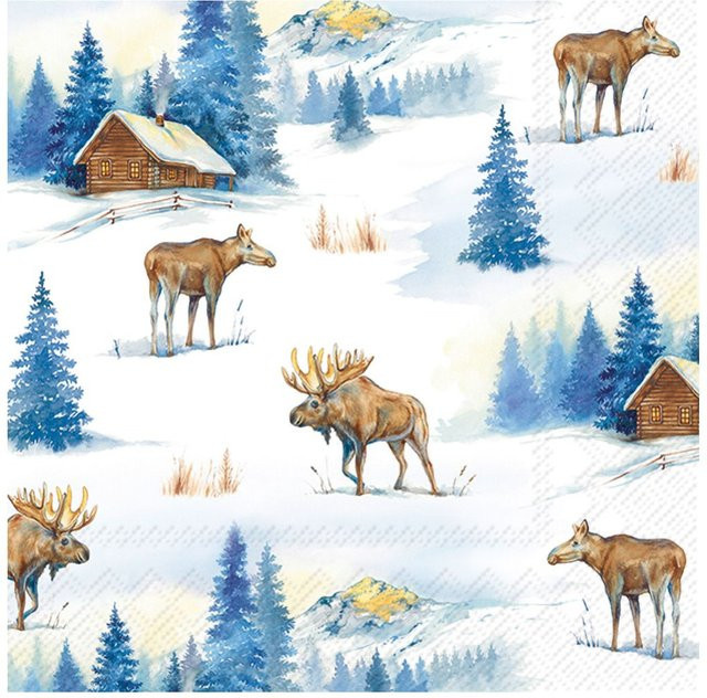 Serviette Elche im Winter aus Papier, Multicolor - Bild 1