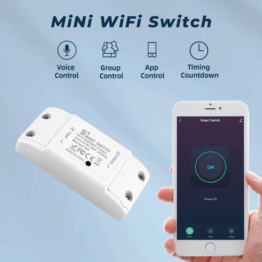 Szaoju WLAN Smart Home Schalter DIY MINI Relaismodul in Schwarz, kompatibel mit Tuya Smart Life App für drahtlose Sprachsteuerung und Zeitschaltuhr - Bild 2