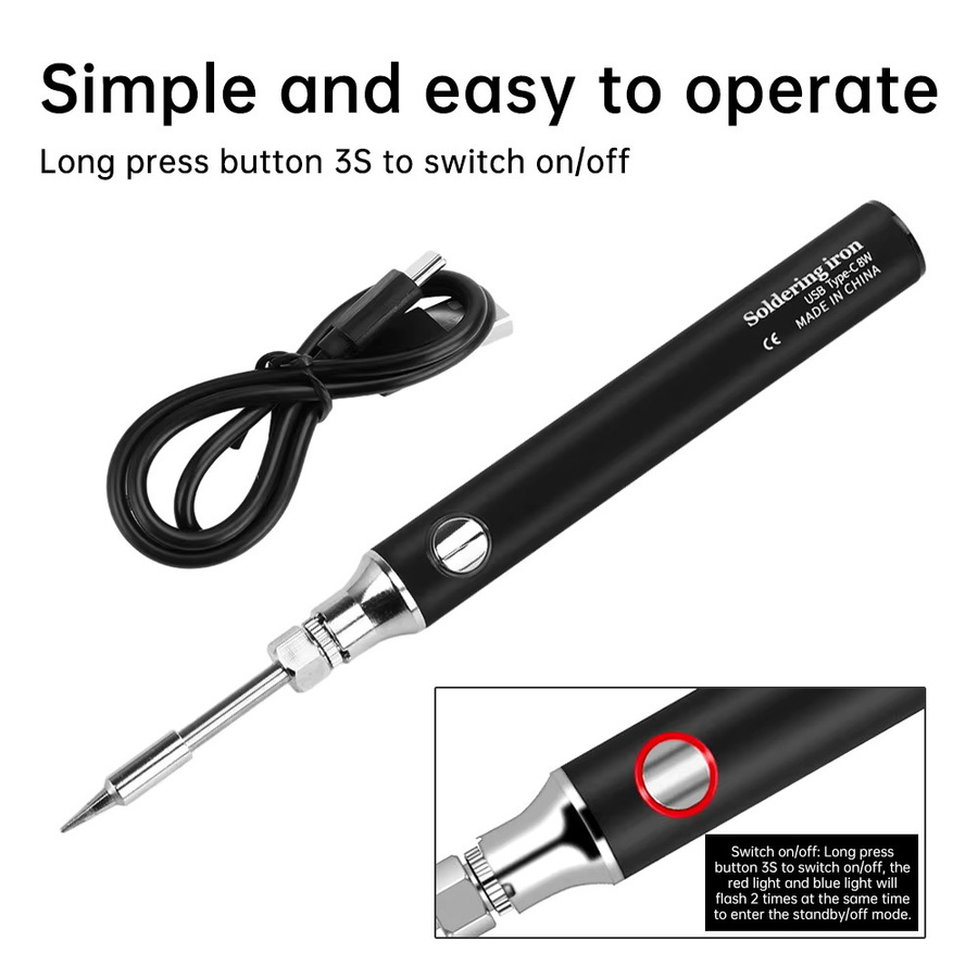 Airepair Mini USB Typ-C Lötkolben in Schwarz mit 3-stufiger einstellbarer Temperatur, tragbarer elektronischer Schweißstift - Bild 6