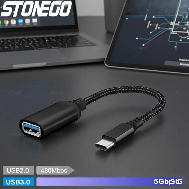 STONEGO OTG-Adapterkabel USB-C-Stecker auf USB 3.0 A-Buchse in Schwarz für schnelles Laden und Synchronisieren - Bild 1
