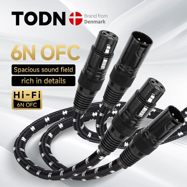 TODN HIFI XLr Audiokabel Stereo 6N OFC Vergoldet Schwarz Männlich zu Weiblich für Mikrofon und Mixer - Bild 1