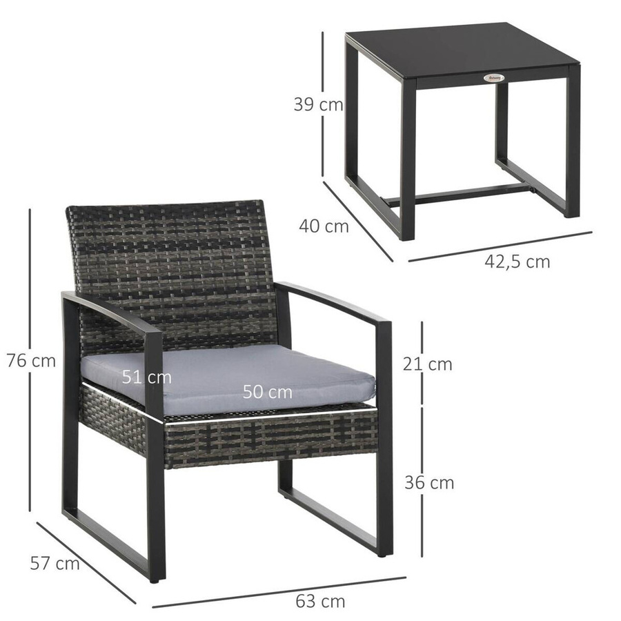 Outsunny Sitzgruppe aus Polyrattan in Grau und Schwarz, B/H/L: 57 x 76 x 63 cm - Bild 2