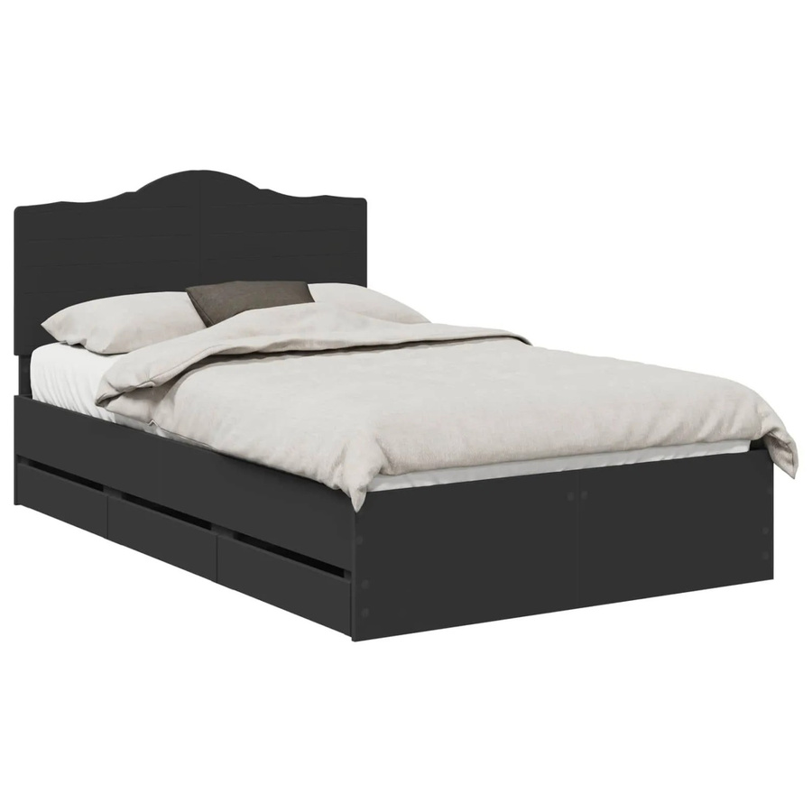 vidaXL Bettrahmen mit Schubladen in Schwarz aus Holzwerkstoff, B/T/H: 120 x 200 cm - Bild 2