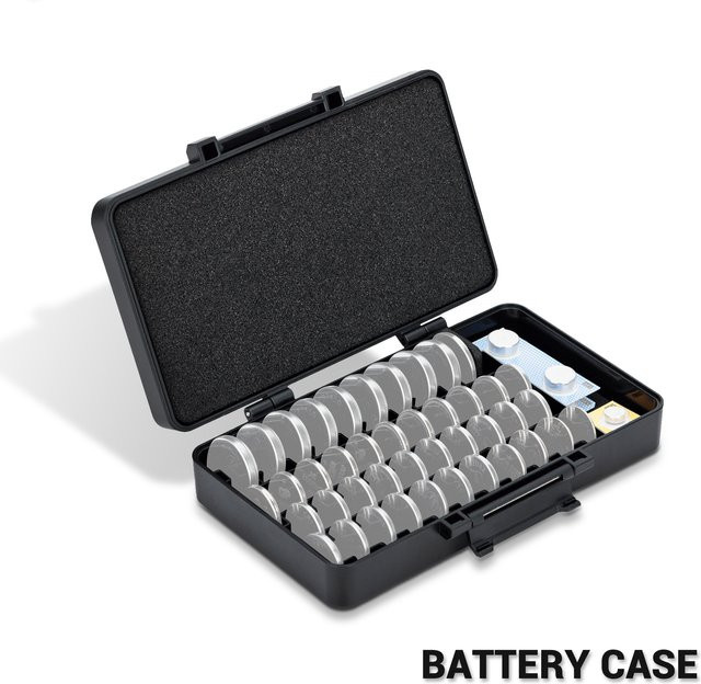 KIWIFOTOS Münzbatteriegehäuse in Schwarz mit 42 Steckplätzen für CR2016, CR2025, CR2032, CR2320, CR2325, CR2330, CR2335, CR2354, CR2412, CR2430 und CR2450 Knopfbatterien - Bild 1