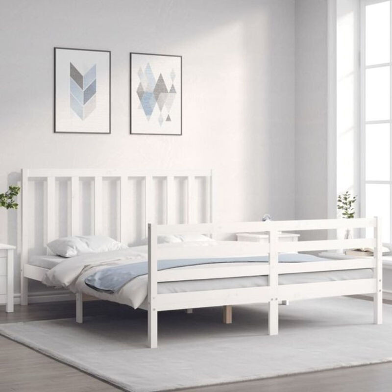 Massivholzbett Vidaxl aus Kiefer in Weiß im Landhaus- und Skandinavischen Stil B/T/H: 160 x 200 cm - Bild 1