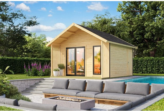 Lasita Blockbohlenhaus Murano Gartenhaus naturbelassen braun B/H/T: 448,5 x 330,6 x 520 cm - Bild 1