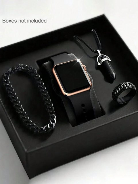 Schmuckset, Digitaluhr, Edelstahl, Silikon, Schwarz, Herren - Bild 1