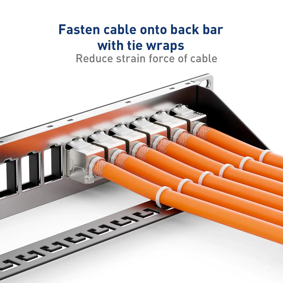 ZoeRax RJ45 Patchpanel Schwarz mit CAT7 Keystone-Buchsen, 1U 19-Zoll geschirmtes Ethernet LAN Patchpanel mit abnehmbarer Rückwand für CAT7/6A Kabel - Bild 4
