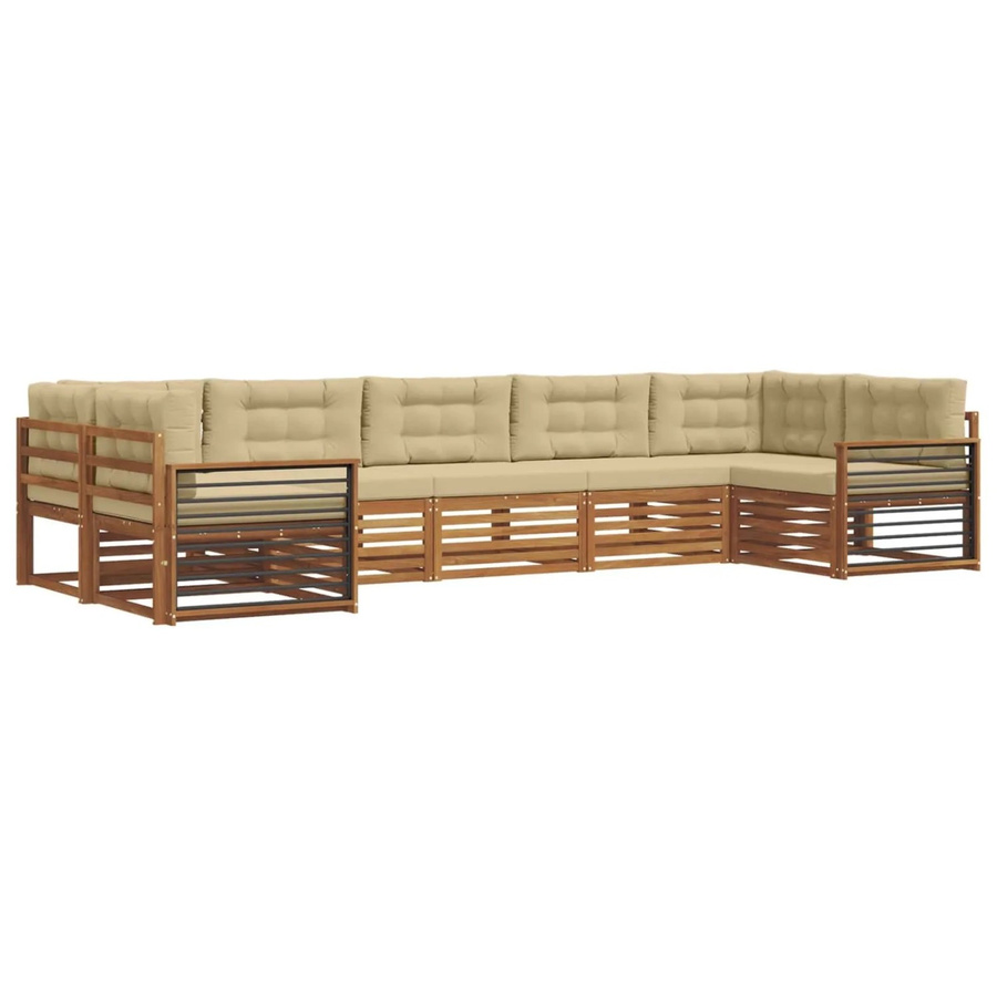 vidaXL 7-teilige Sofagarnitur aus Massivholz Akazie in Natur und Beige mit L-Form und wetterfesten Kissen - Bild 2