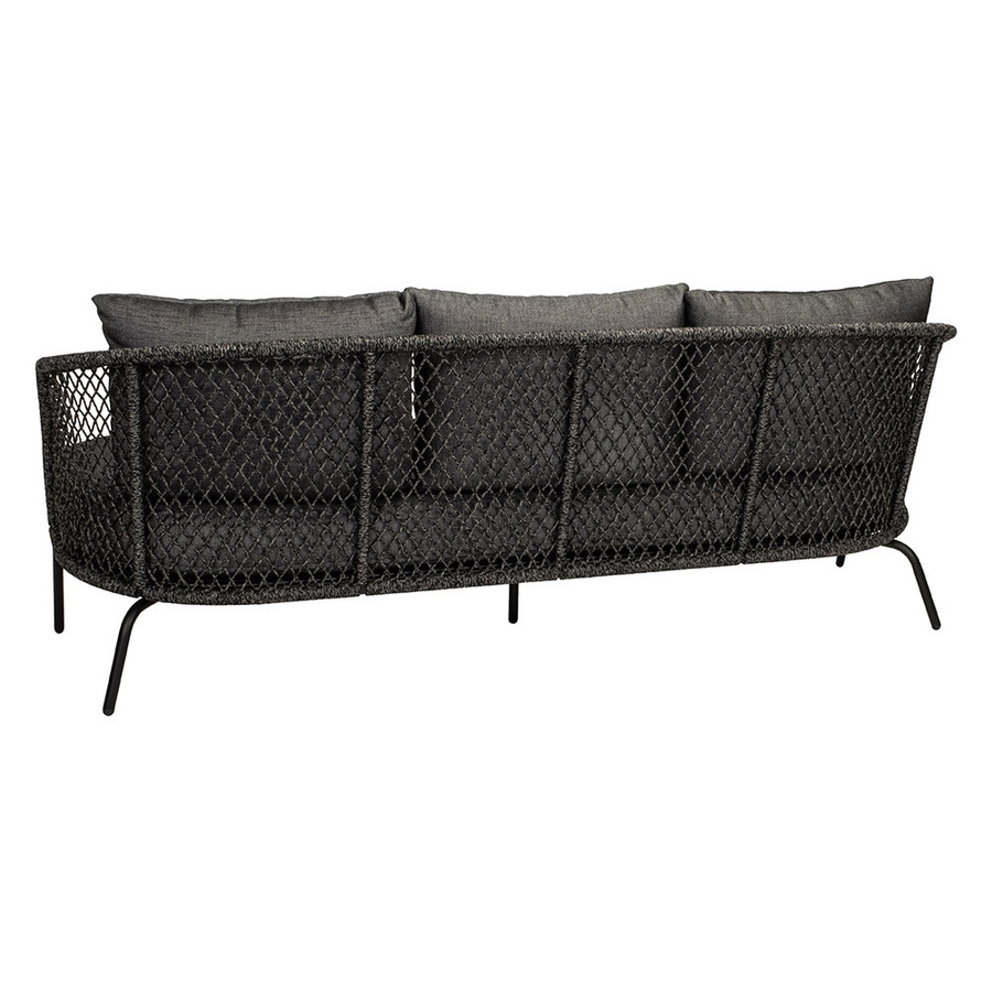 Stern Lounge-Sofa Odea 3-Sitzer aus Aluminium in Schwarz Matt mit Kordel-Polstern und Kissen in Seidenschwarz - Bild 2