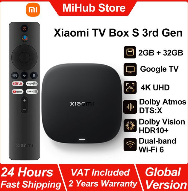 Xiaomi TV Box S 3. Generation Smart Android TV Box 4K UHD Mediaspeler mit WIFI 6, Dolby Vision, HDR10+ und Google TV in Schwarz - Bild 1
