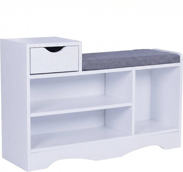 Happy Home Schuhbank aus Holz mit Sitzkissen und Schublade für den Flur und Eingangsbereich in Weiß - Bild 1
