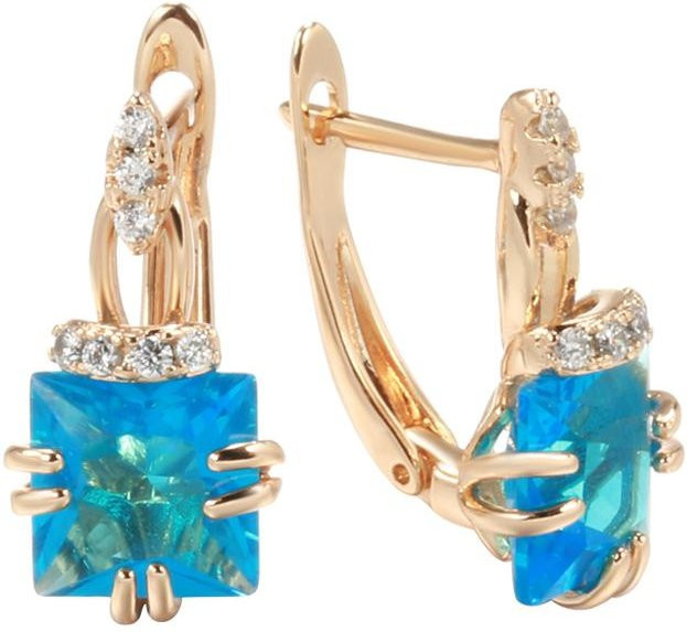 Hängeohrringe Roségold, Kupfer, blaue Zirkonia, Damen - Bild 1