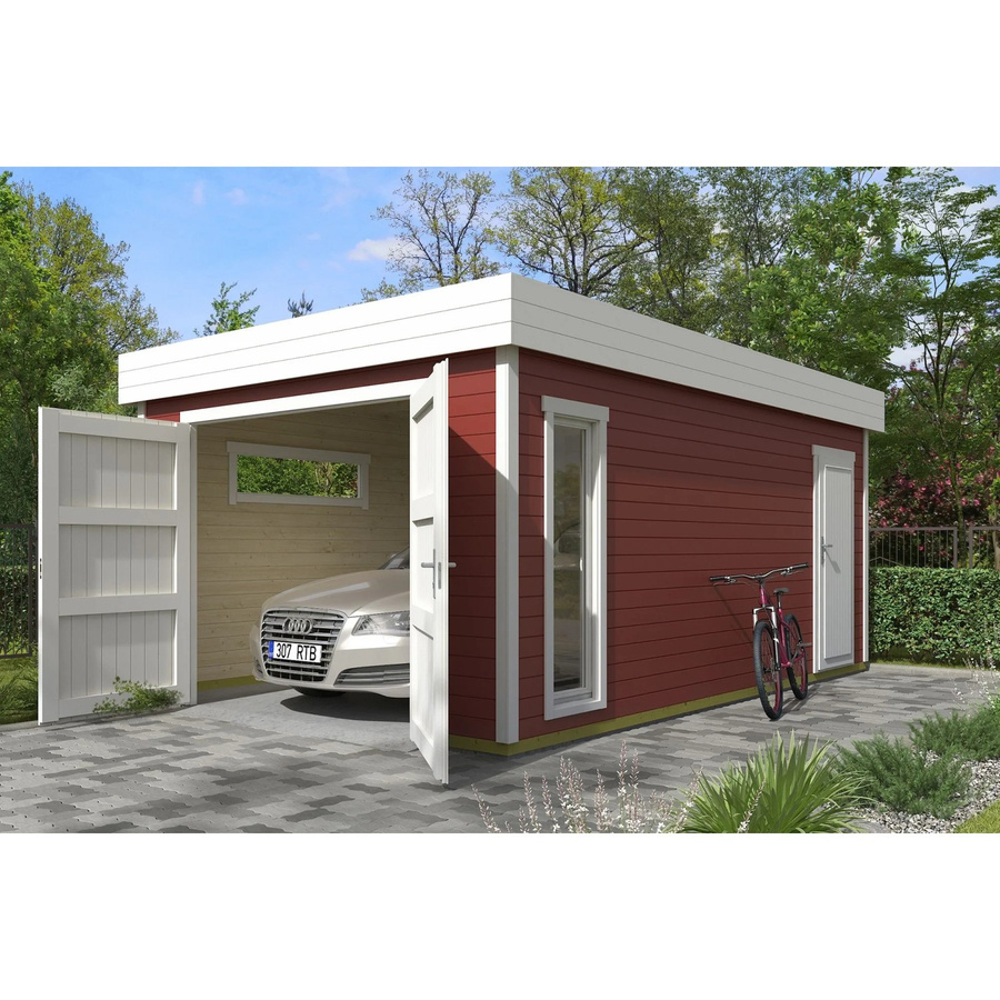 Blockgarage Lasita Maja Bahamas in Rot mit Holztor, Breite: 820 cm - Bild 3