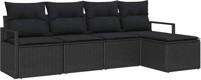 vidaXL Garten-Sofa-Set 5-teilig aus Polyrattan in Schwarz mit L-Form, Outdoor-Sitzgruppe inklusive Ottoman und UV-beständigen Polsterkissen für Terrasse und Garten - Bild 1